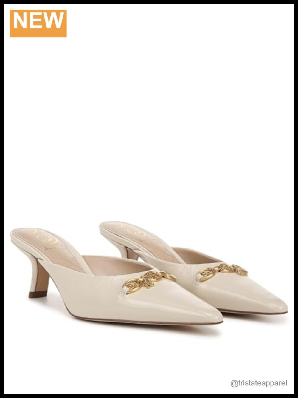 Kitten Heel Mule with Chain Detail, Pointed Toe, Slip-On, Lightweight
